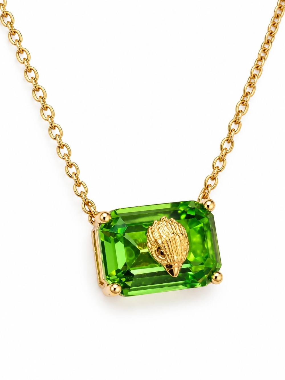 Kurt Geiger Emerald Cut Green Crystal Eagle Pendant Necklace